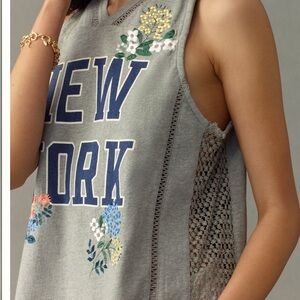 Gray Sleeveless Top with Floral Embroidery